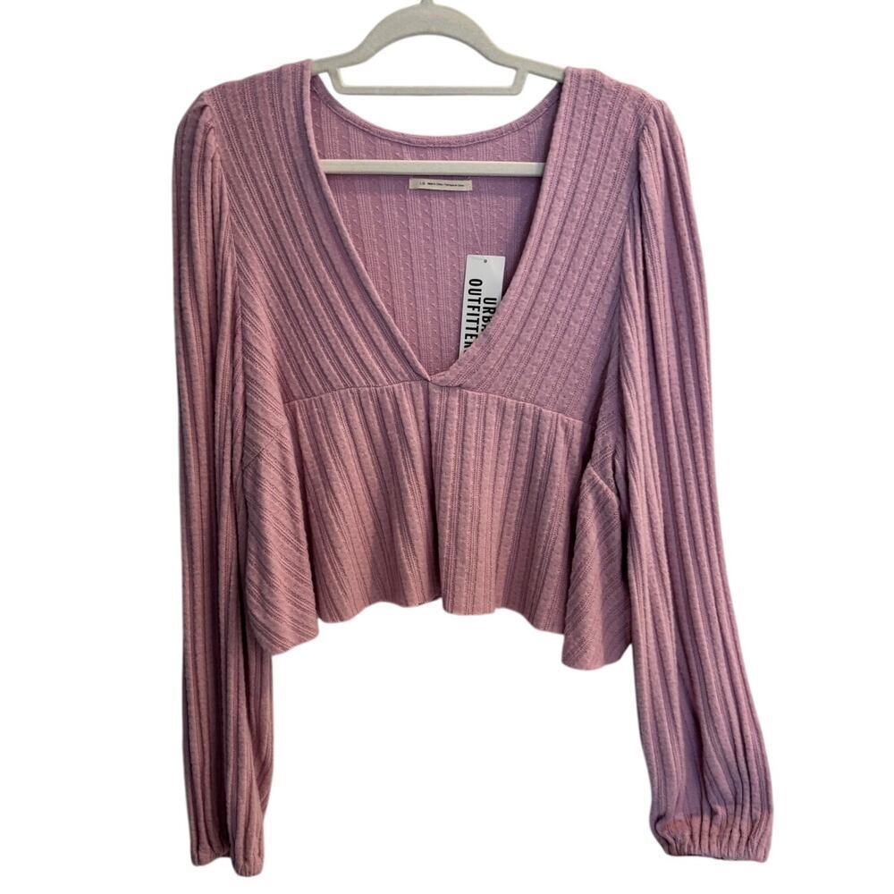 Urban Outfitters Size Large Lilac V Neck Crop Long Sleeve Top NEW